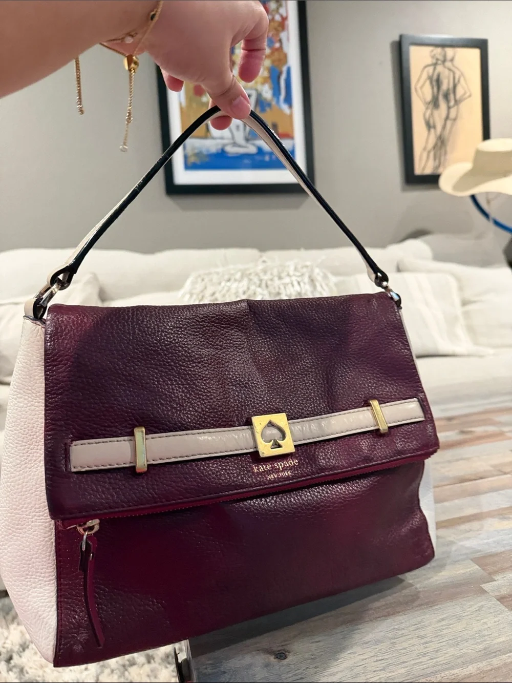 kate spade Plum and Cream Leather Top-Handle Satchel